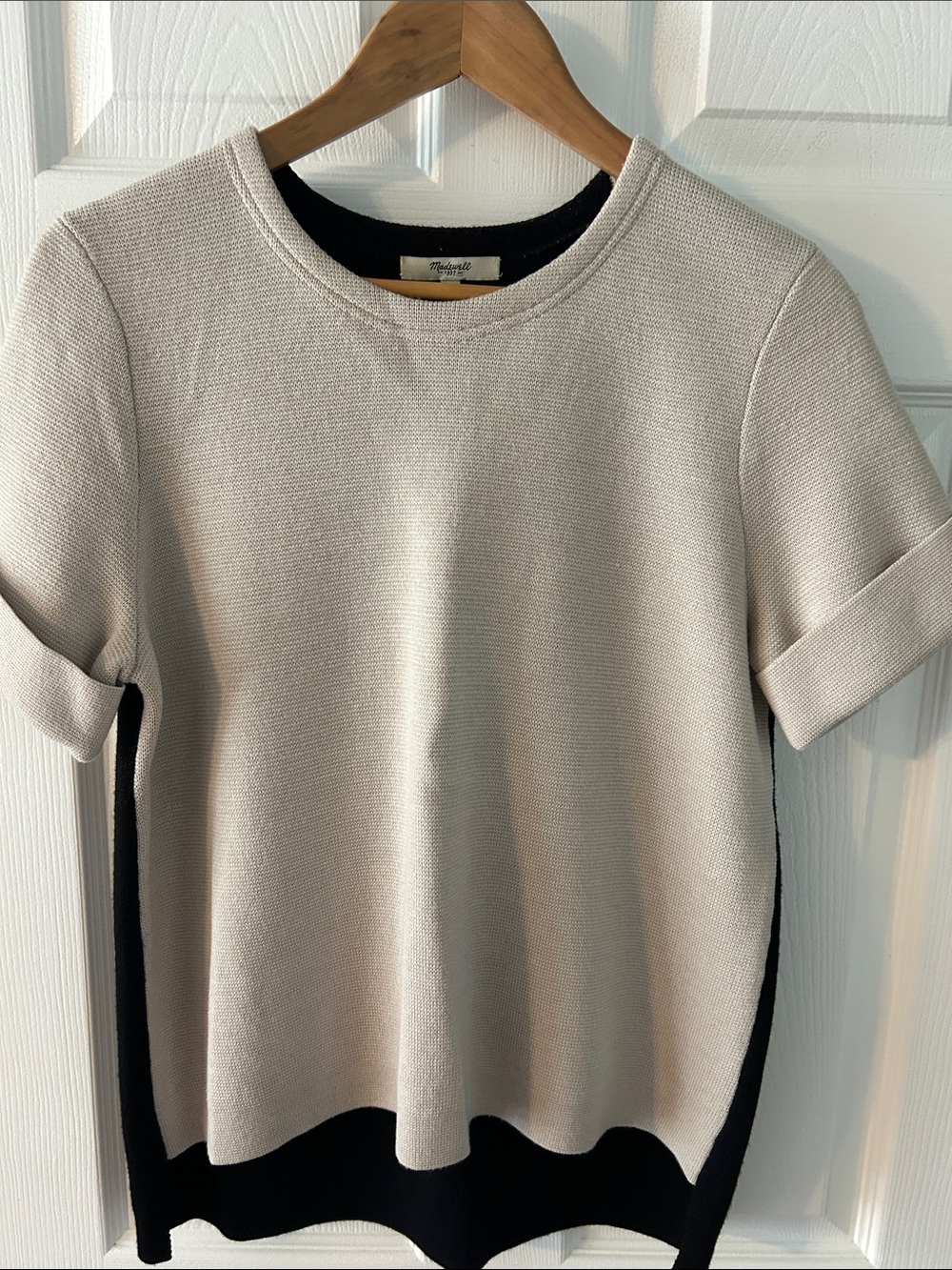 Madewell Cream Short Sleeve Contrast-Trim Knit Top